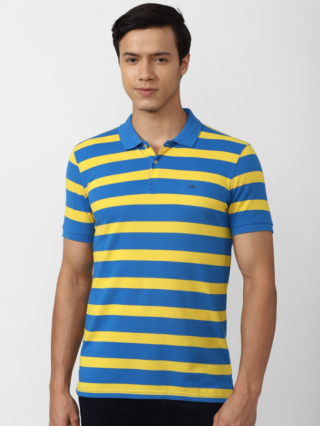 

Peter England Casuals Men Blue & Yellow Striped Polo Collar Slim Fit T-shirt