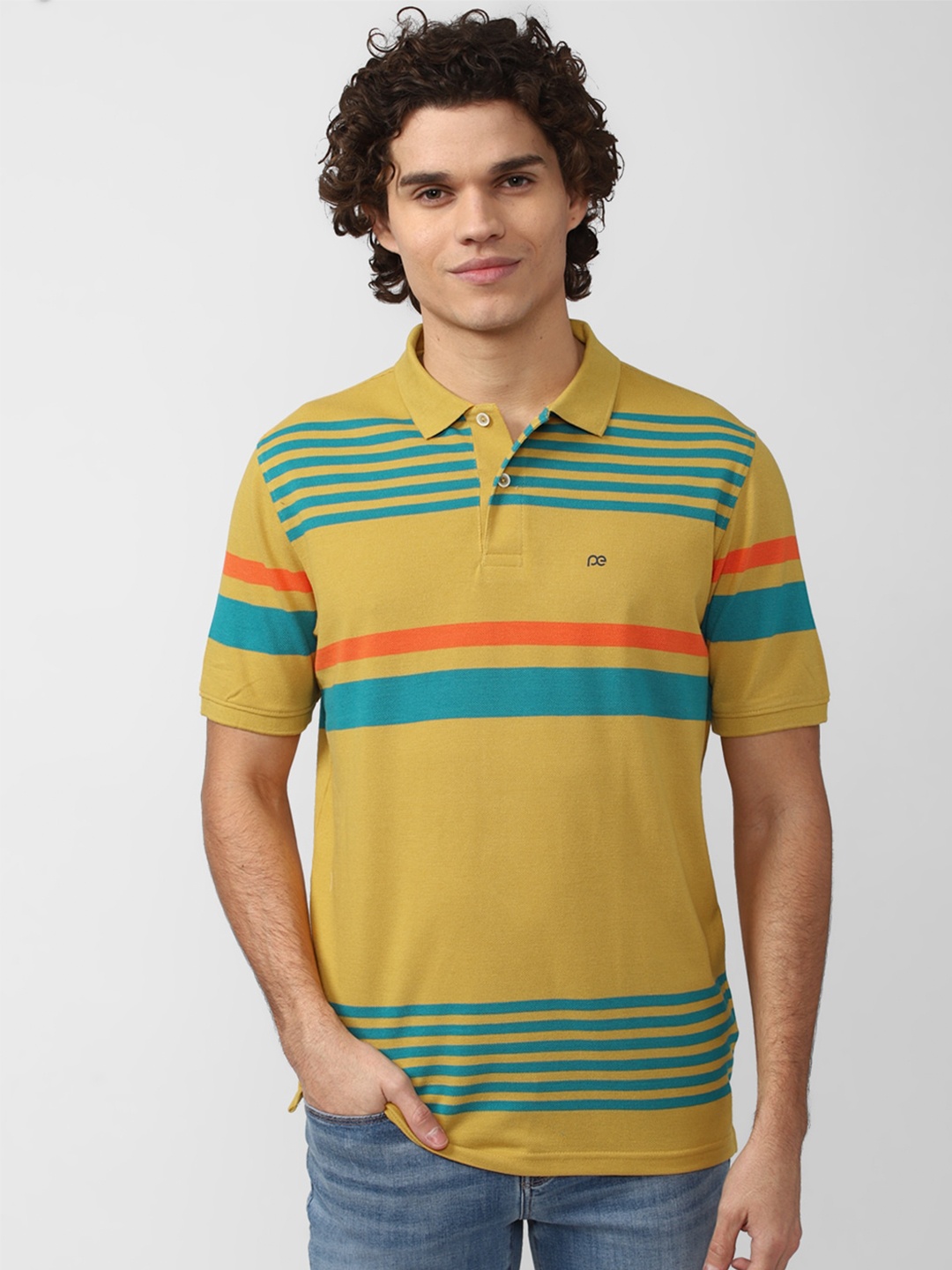 

Peter England Casuals Men Mustard Yellow Printed Polo Collar T-shirt
