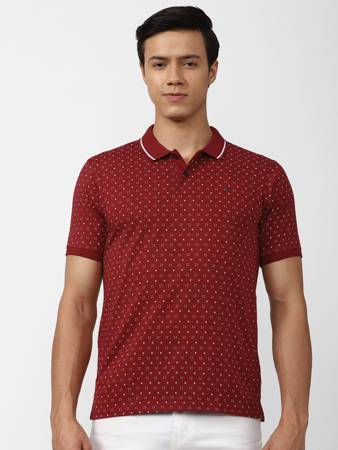 

Peter England Casuals Men Maroon Printed Polo Collar Cotton T-shirt