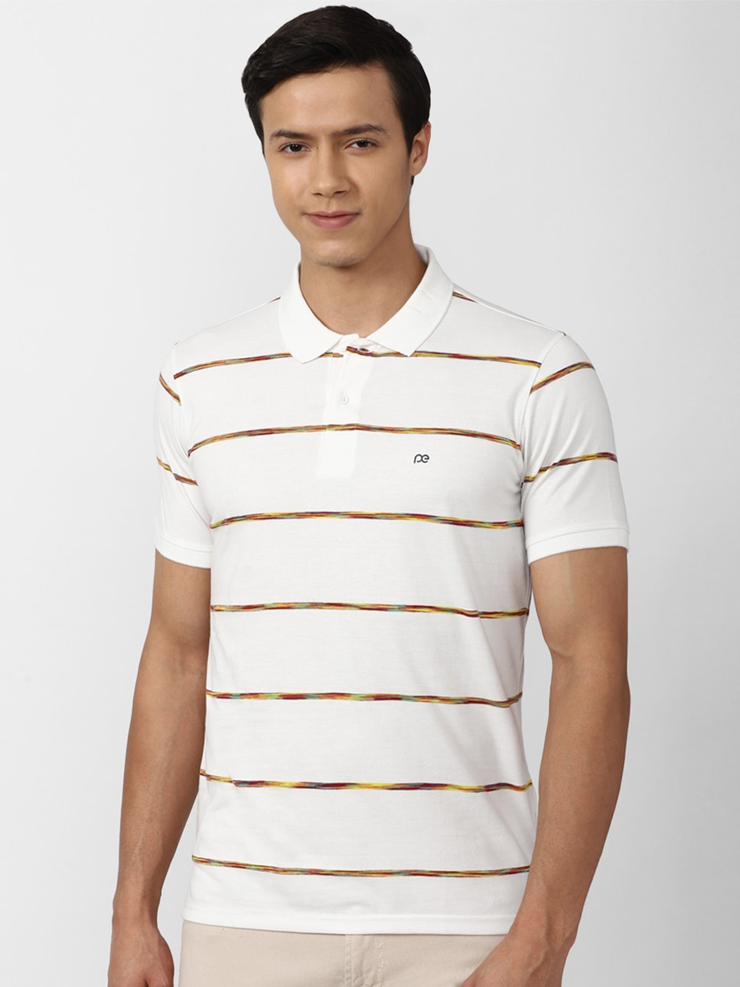 

Peter England Casuals Men White Printed Polo Collar Slim Fit Cotton T-shirt