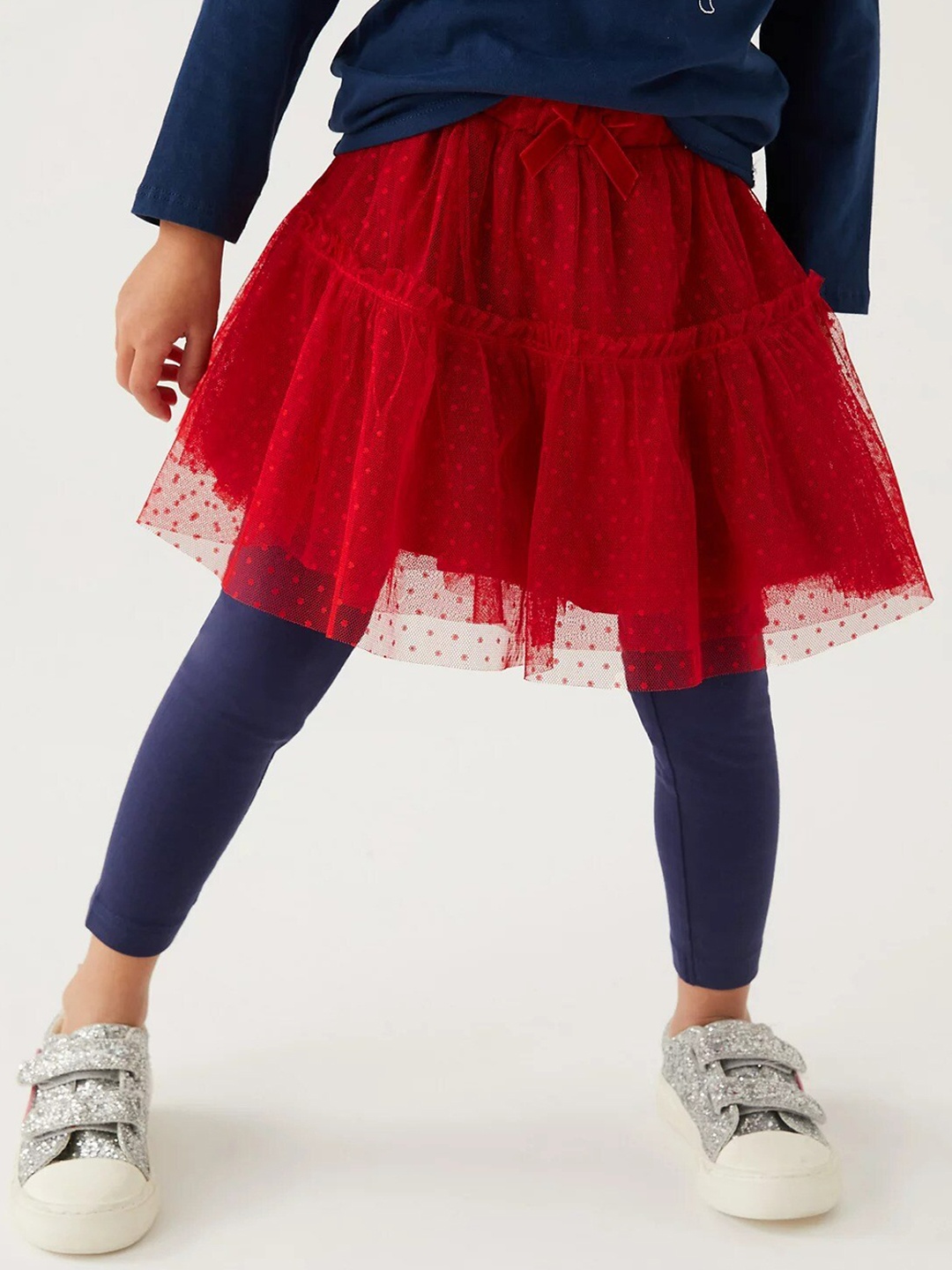 

Marks & Spencer Girls Red Self-Design Flared Skirt