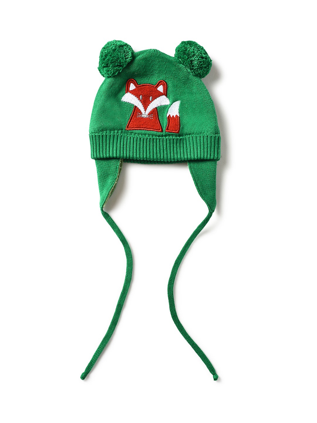 

MiArcus Unisex Kids Green & White Embroidered Cotton Beanie