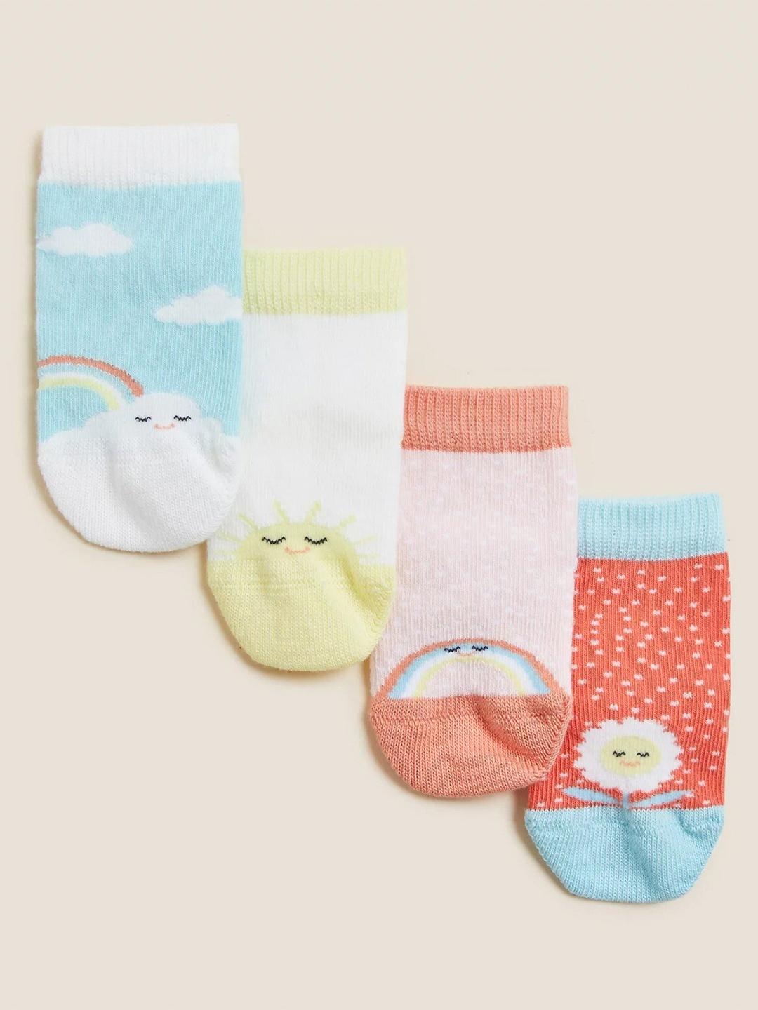 

Marks & Spencer Infant Pack Of 4 Patterned Ankle Length Cotton Socks, Blue