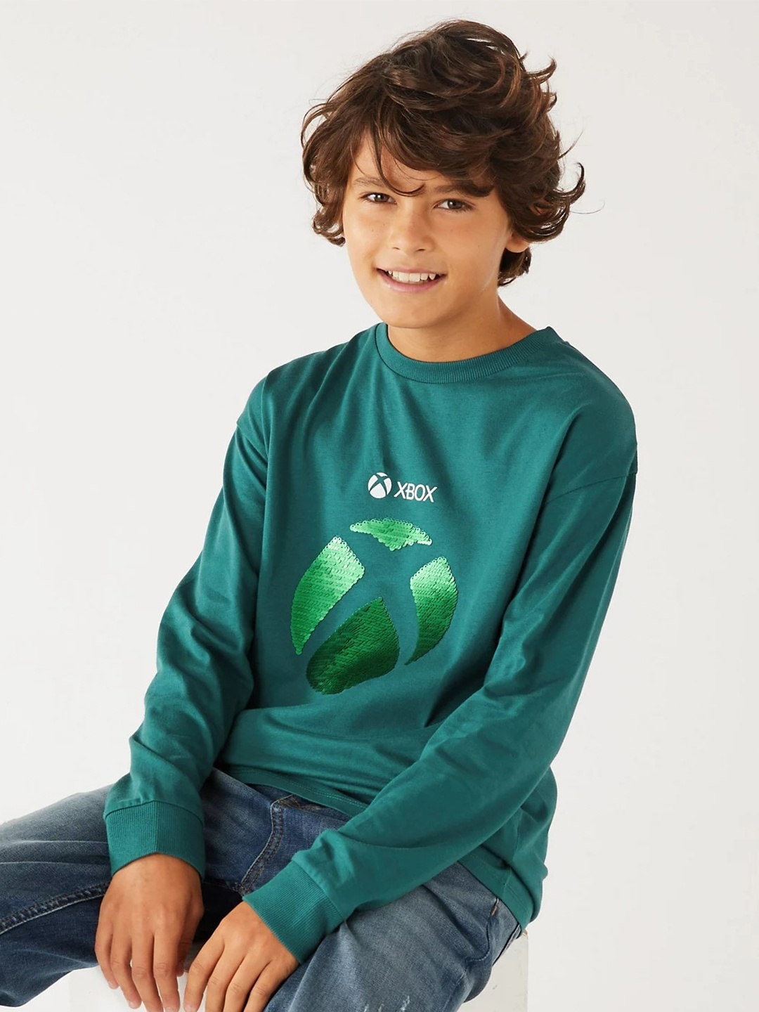 

Marks & Spencer Boys Green Typography Printed Cotton T-shirt
