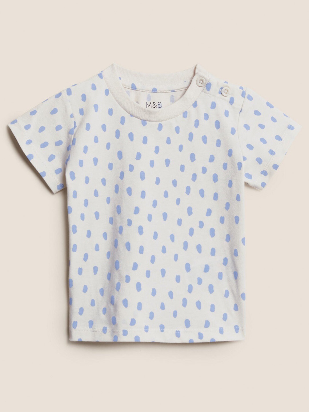 

Marks & Spencer Girls White & Blue Printed Cotton T-shirt