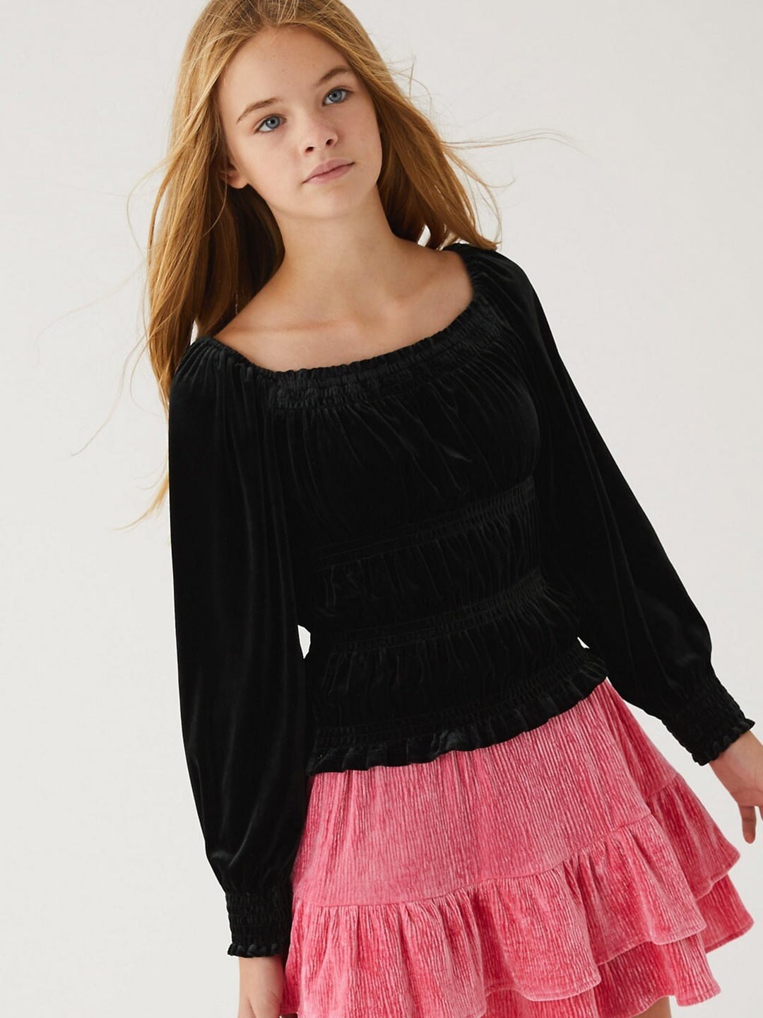 

Marks & Spencer Girls Black Smocked Velvet Top