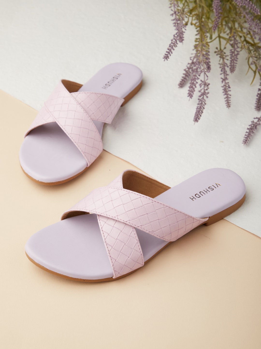

Vishudh Women Lavender Textured Open Toe Flats
