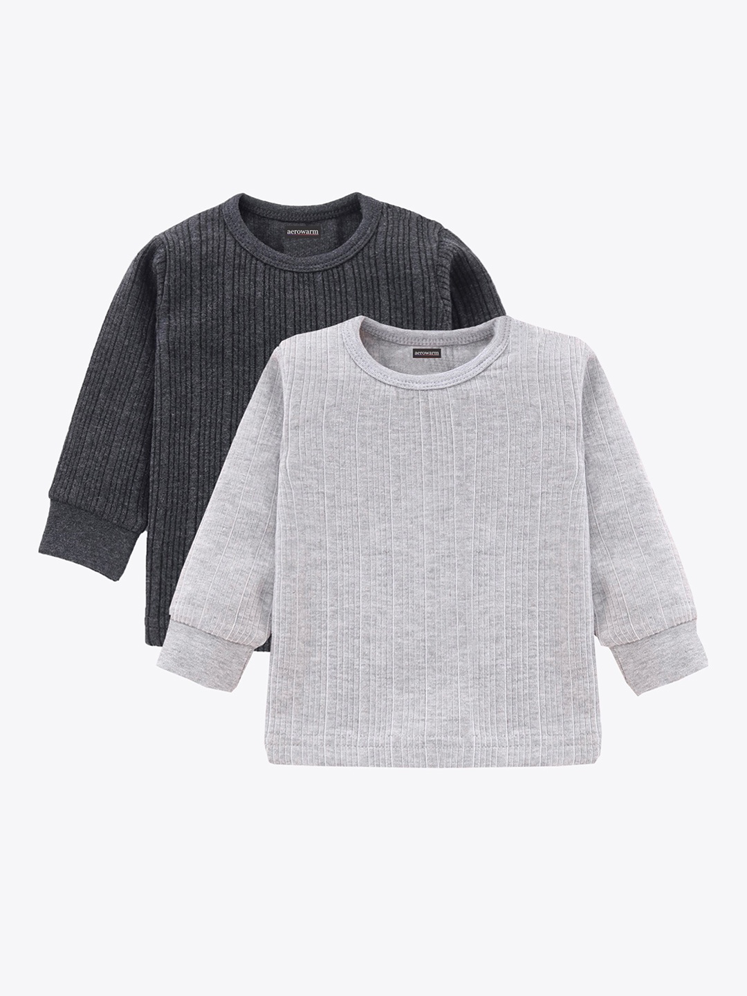 

Aerowarm Kids Pack Of 2 Charcoal & Grey Striped Cotton Thermal Top