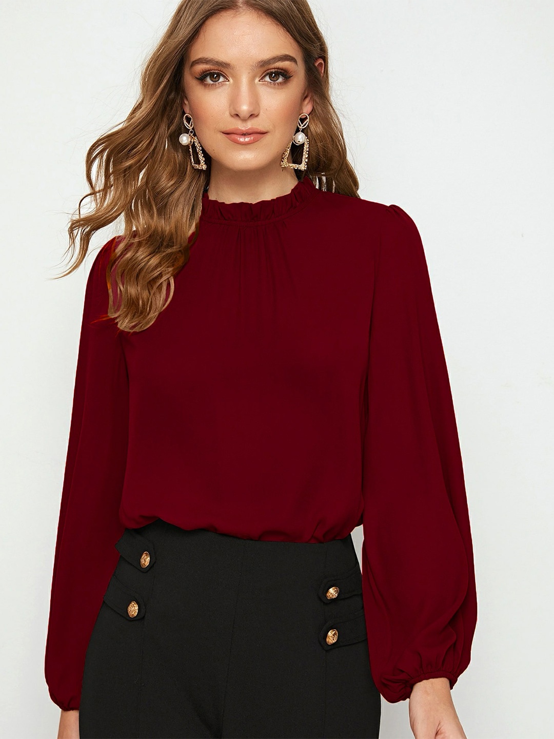 

ADDYVERO Maroon Blouson Top