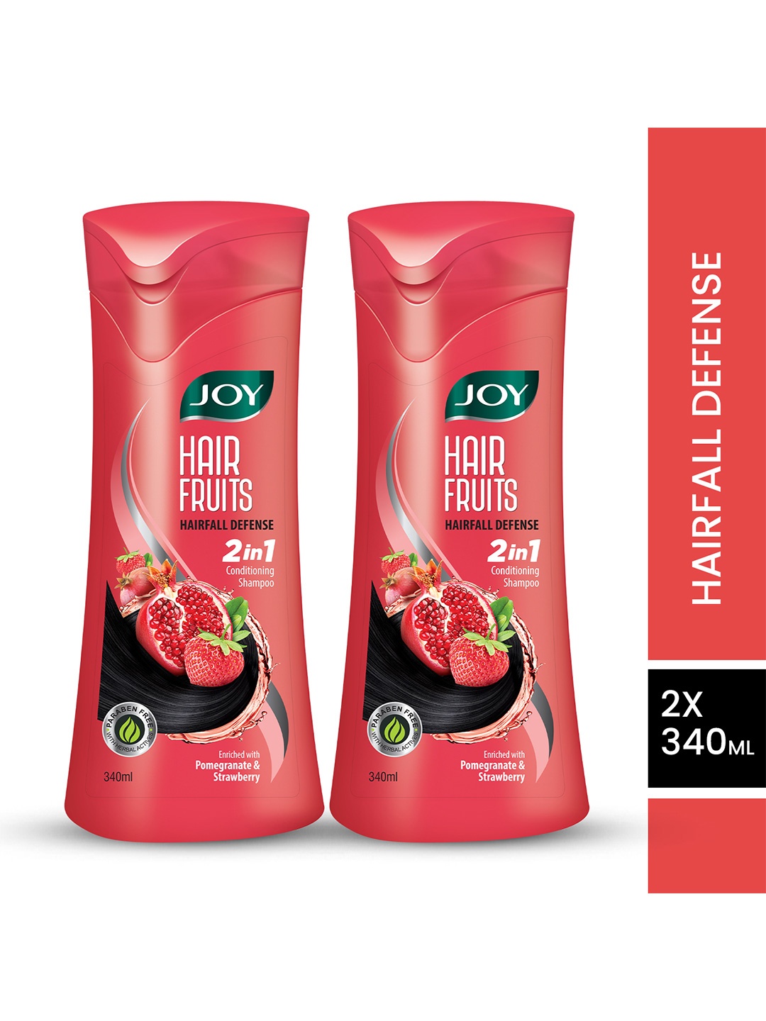 

JOY Set Of 2 Hair Fruits Hairfall Defense Conditioning Shampoo with Strawberry- 340ml each, Pink