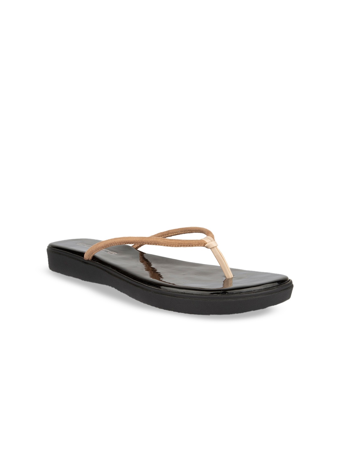 

SOLES Women Beige Colourblocked T-Strap Flats