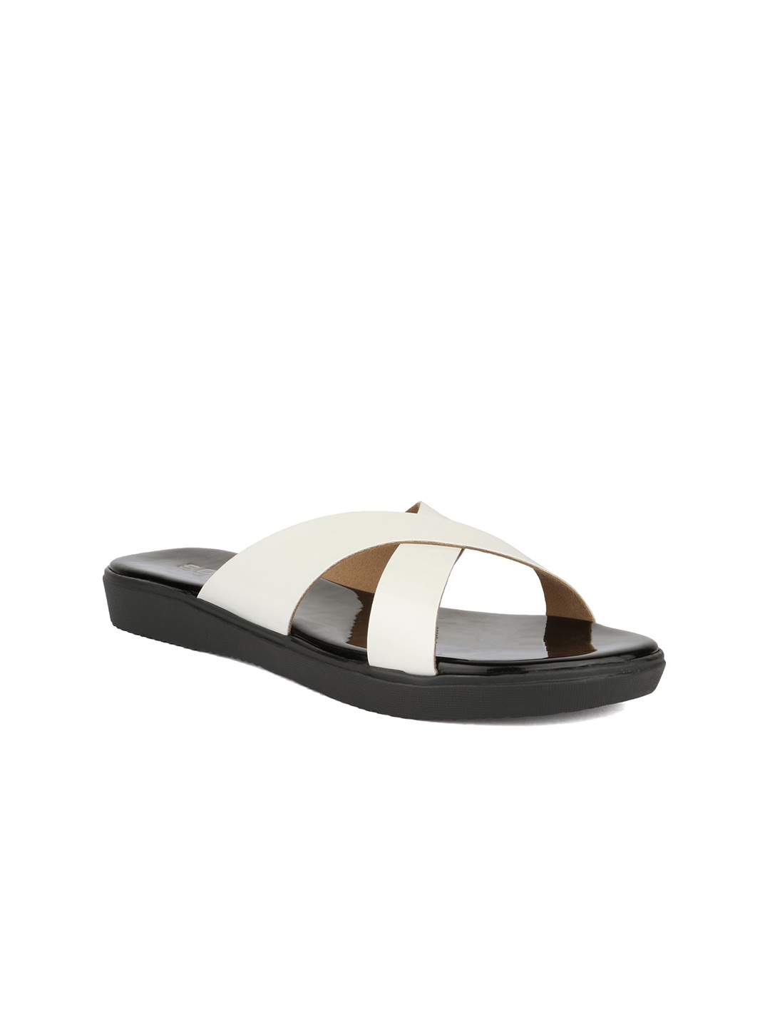 

SOLES Women White Colourblocked T-Strap Flats