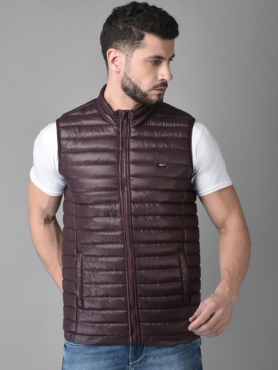 

Canary London Men Maroon Striped Lightweight Puffer Jacket