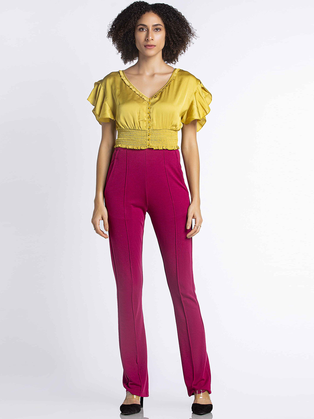 

MKOAL Women Maroon Straight Fit High-Rise Trousers
