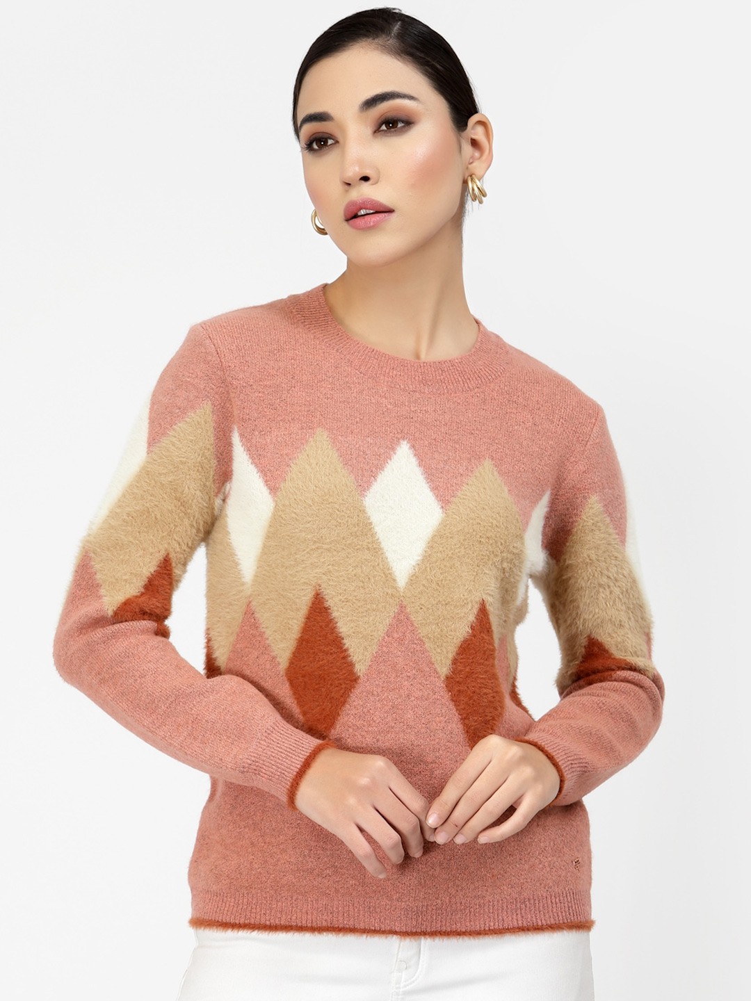 

Juelle Women Pink & White Printed Pullover