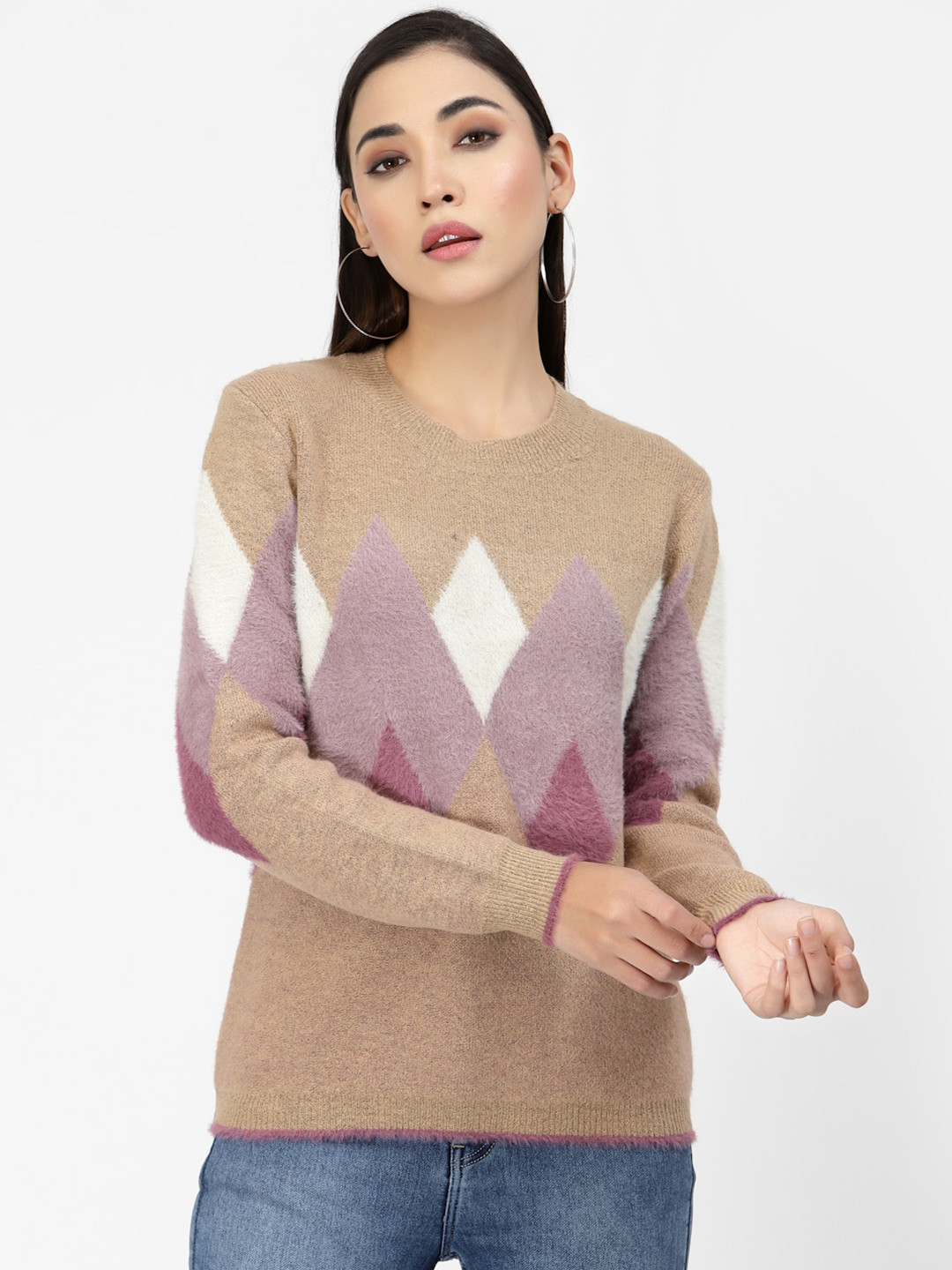 

Juelle Women Brown & White Printed Pullover