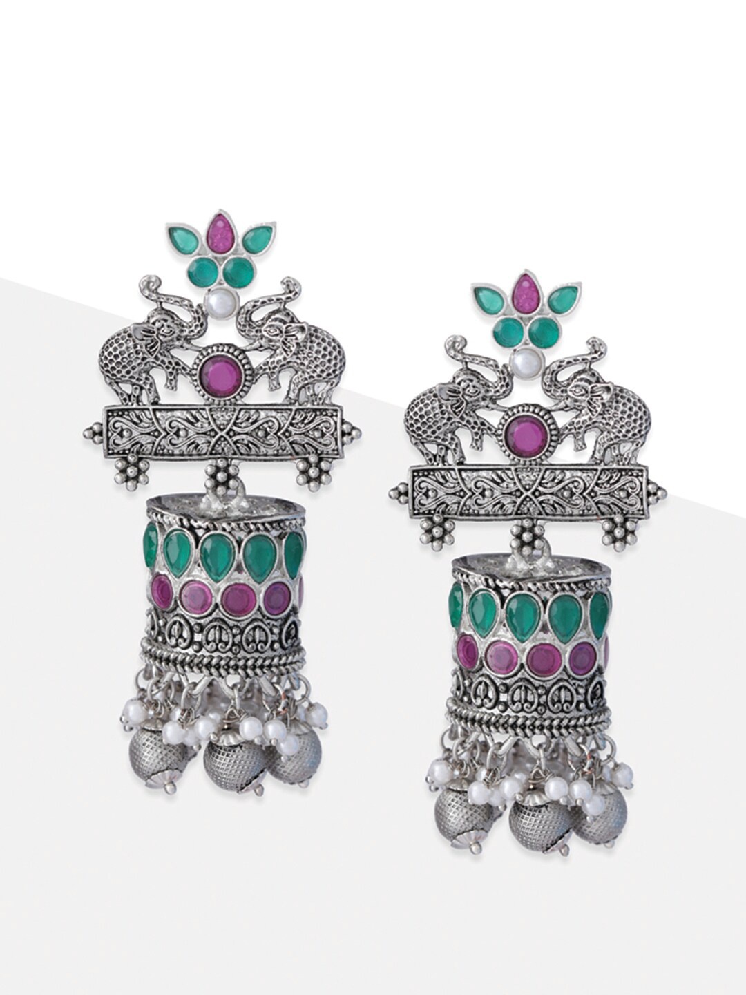 

Tipsyfly Grey Melange Silver Plated Contemporary Jhumkas Earrings