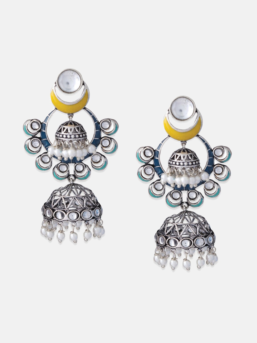 

Tipsyfly Grey Melange Silver Plated Contemporary Jhumkas Earrings