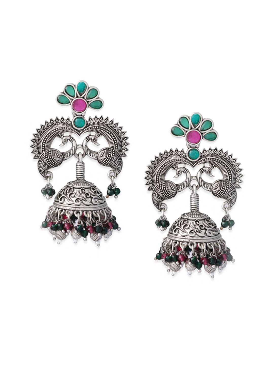 

Tipsyfly Grey Melange Silver Plated Contemporary Jhumkas Earrings