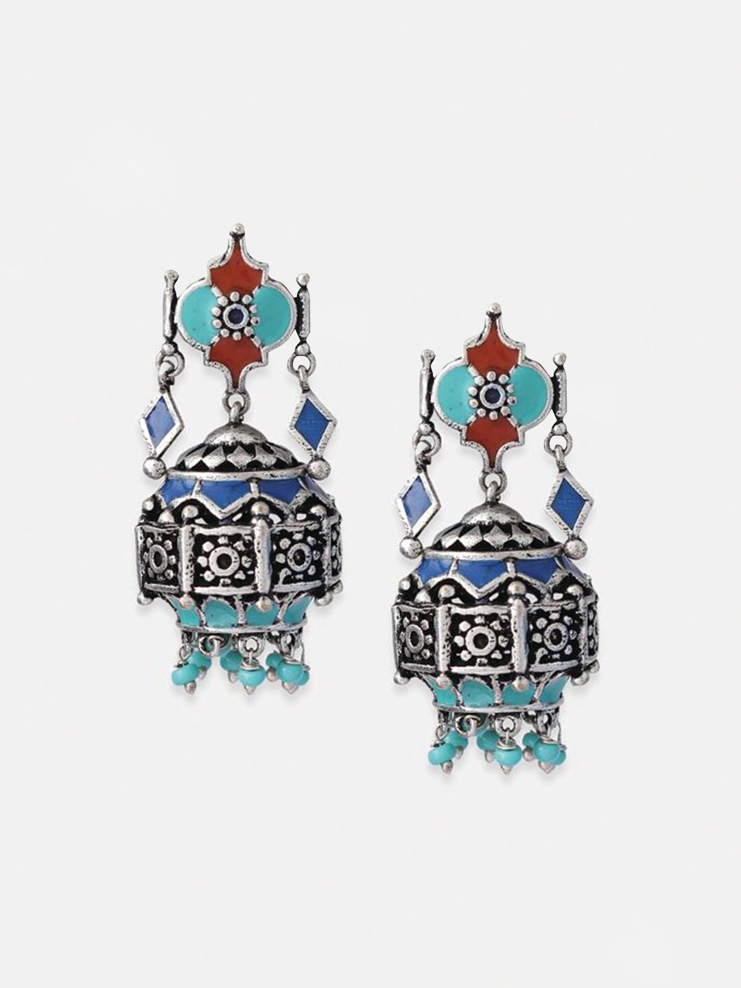 

Tipsyfly Grey Melange & Blue Dome Shaped Drop Earrings