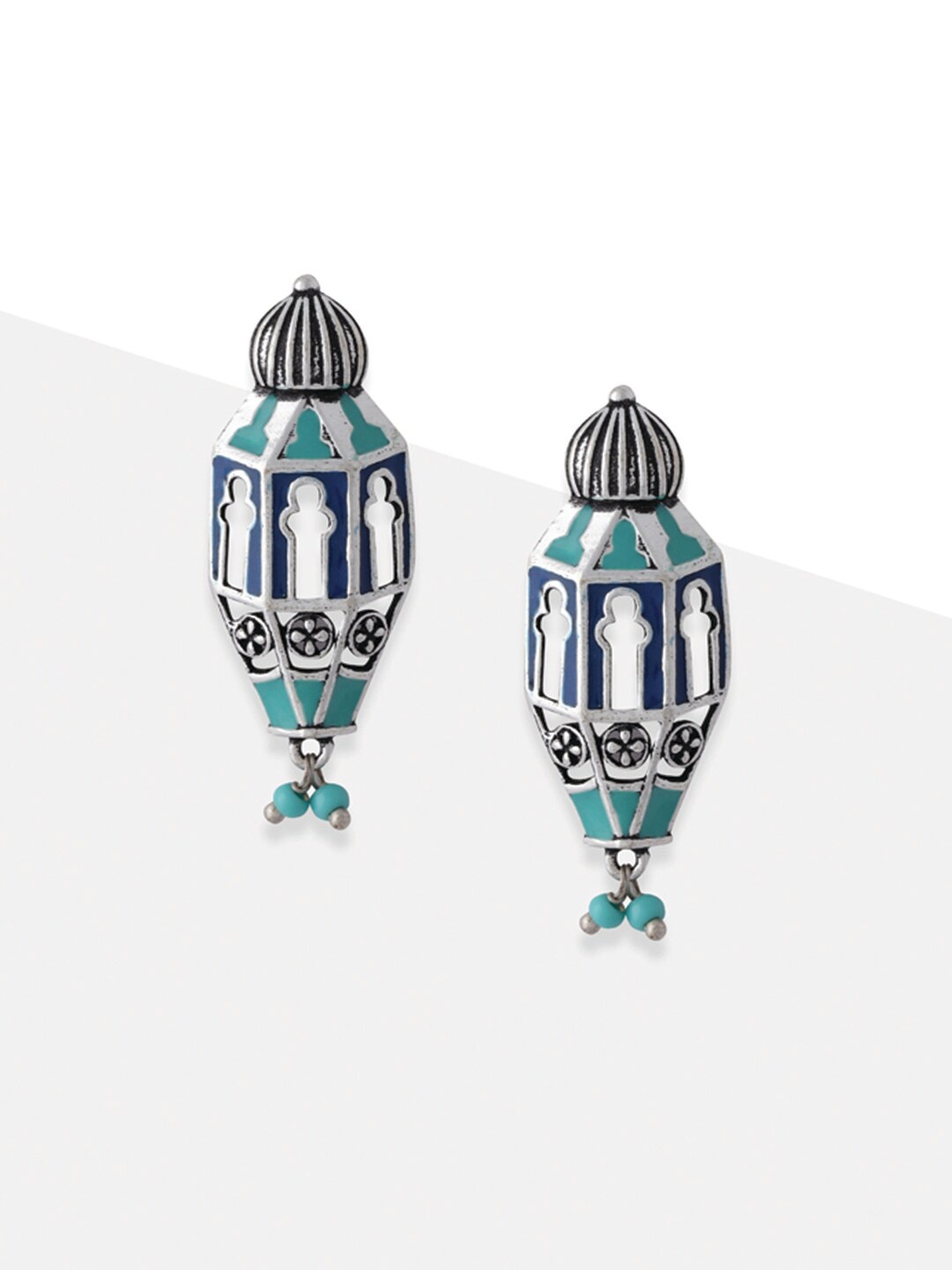 

Tipsyfly Silver-Plated Oxidised Grey & Green Classic Drop Earrings