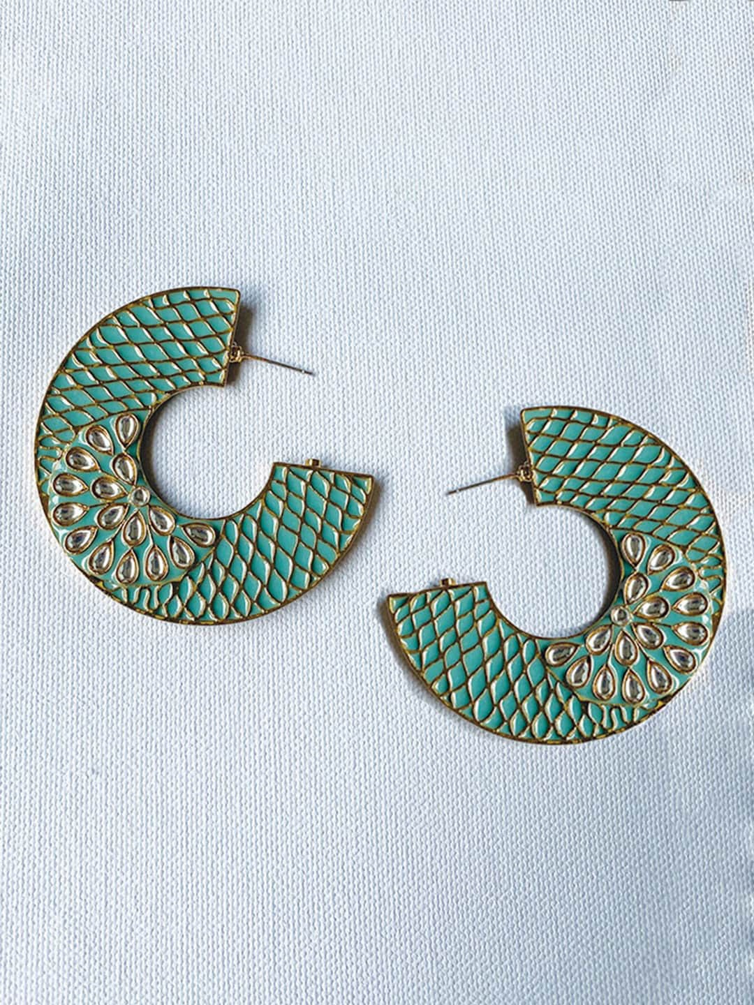 

Tipsyfly Turquoise Blue & Gold-Plated Contemporary Half Hoop Earrings