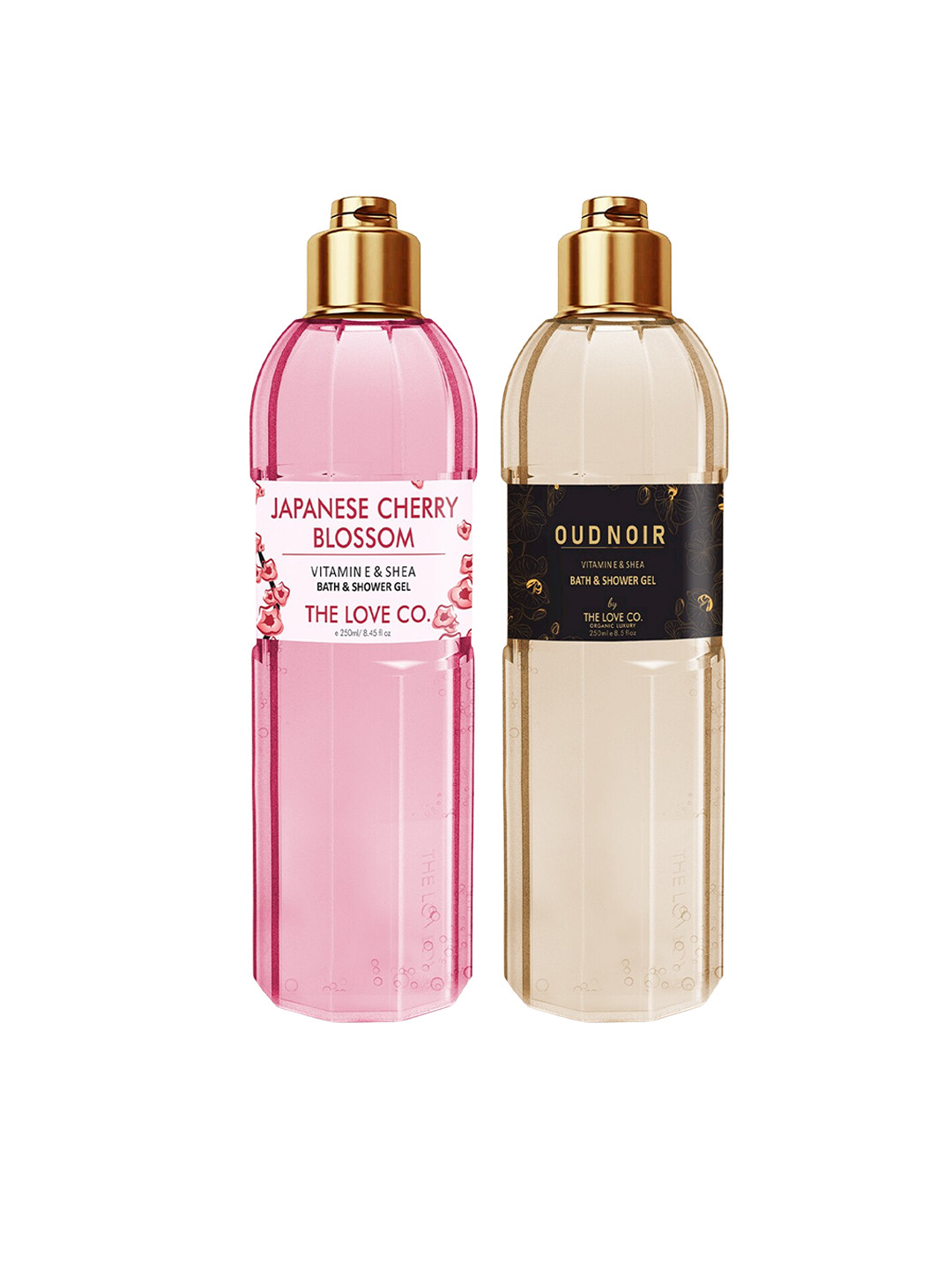 

THE LOVE CO. Pack Of 2 Oud Noir Bath Shower Gel & Japanese Cherry Shower Gel 250 ml Each, Pink