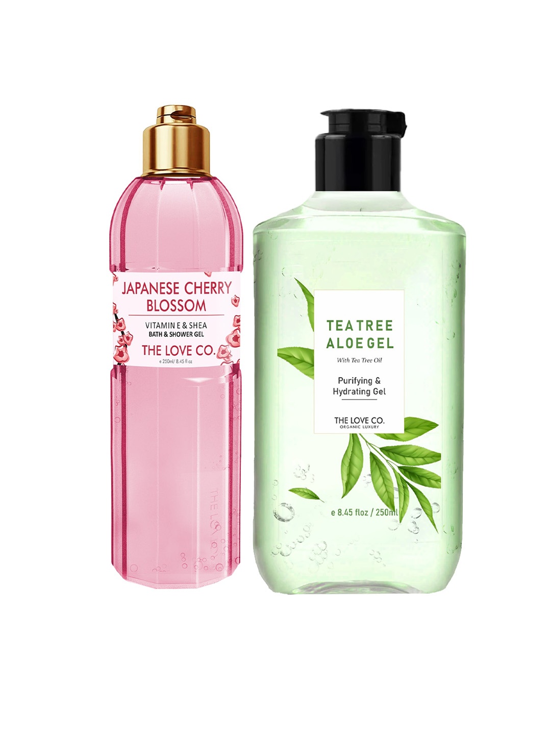 

THE LOVE CO. Set Of Japanese Cherry Blossom Shower Gel & Tea Tree Aloe Gel 250ml each, Pink