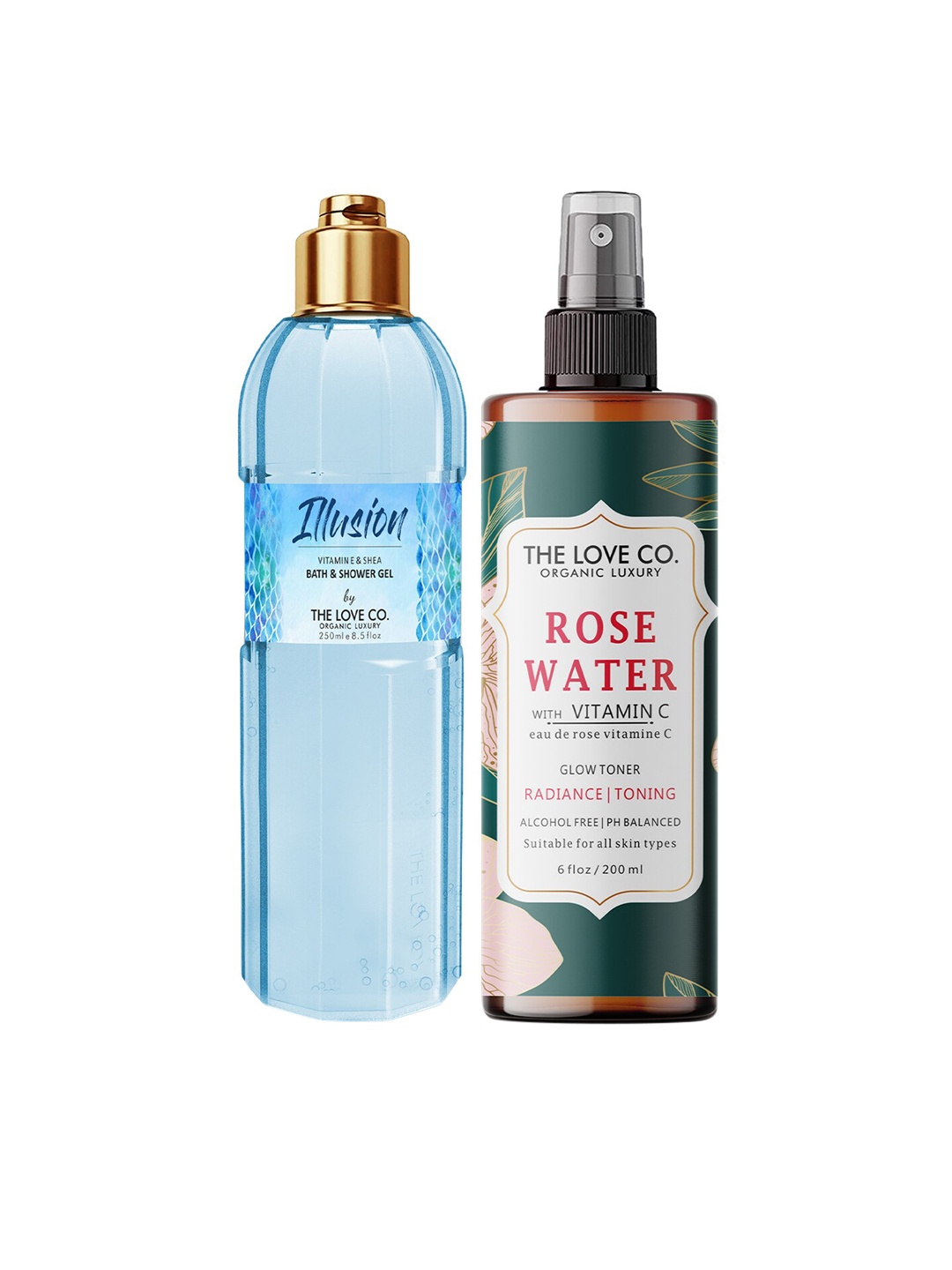 

THE LOVE CO. Set Of 2 Illusion Shower Gel & Rose Water With Vitamin C Toner - 250ML Each, White