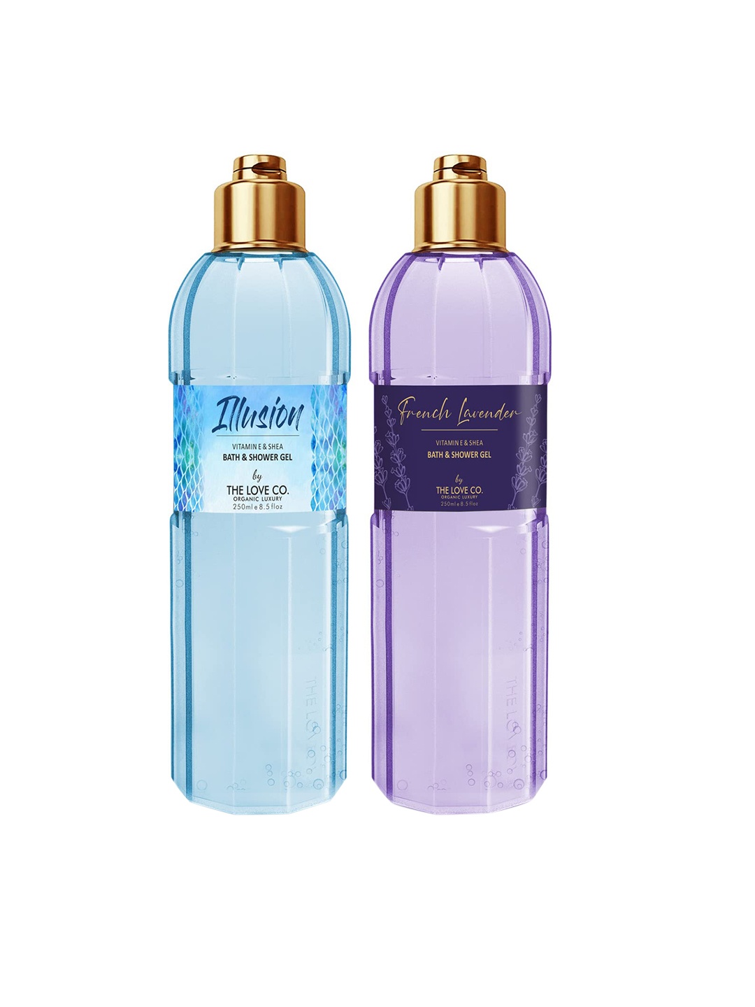 

THE LOVE CO. Set of 2 Vitamin E & Shea Bath & Shower Gel-Illusion & French Lavender 500ml, Blue