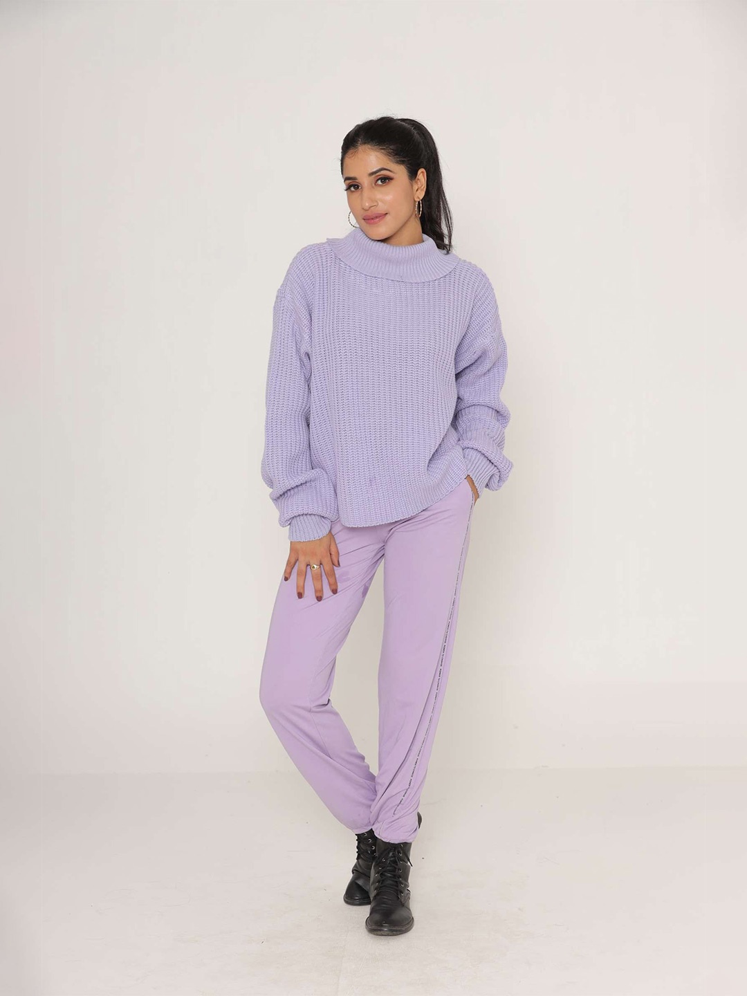 

KASMA Women Purple Ribbed Wool Pullover