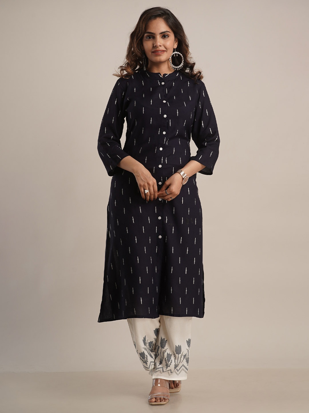 

KALINI Women Navy Blue Printed Kurta With Palazzos