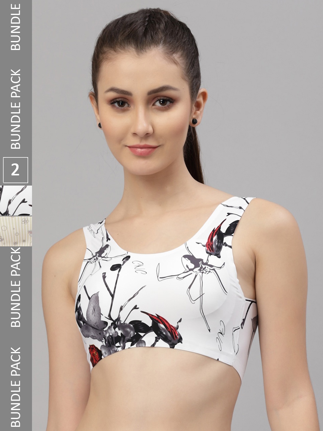 

Friskers Cream-Coloured & White Pack of 2 Abstract Lightly Padded Sports Bra