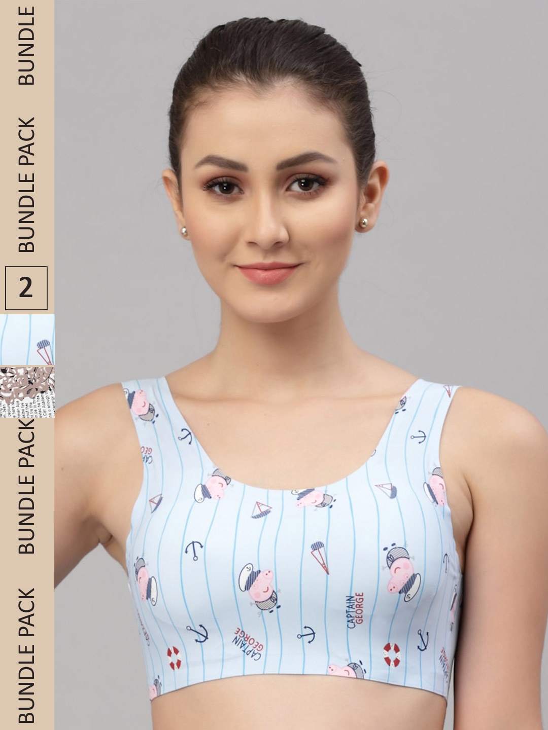 

Friskers Turquoise Blue & White Pack of 2 Graphic Bra Lightly Padded