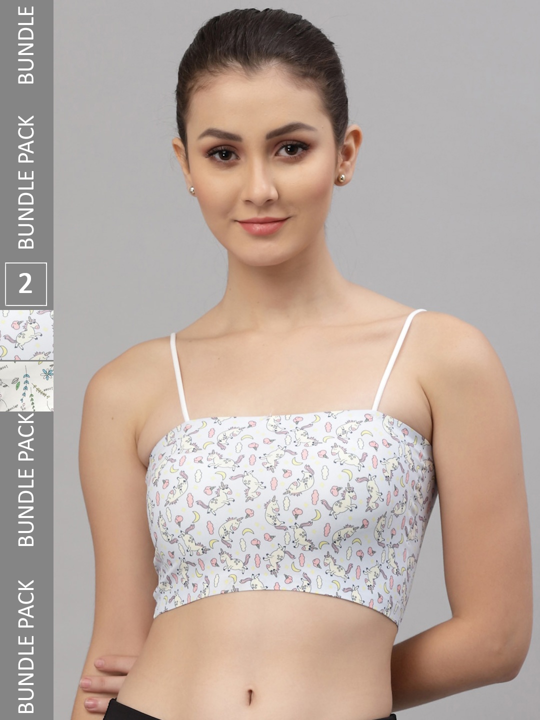 

Friskers Cream-Coloured & White Pack of 2 Floral Lightly Padded Tube Bra