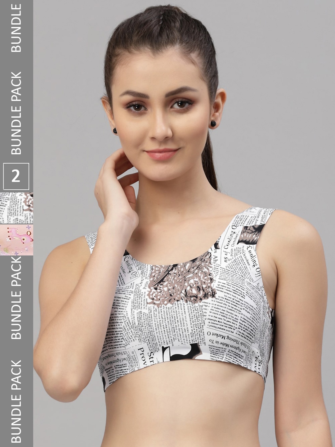 

Friskers Peach-Coloured & White Pack of 2 Graphic Lightly Padded Sports Bra