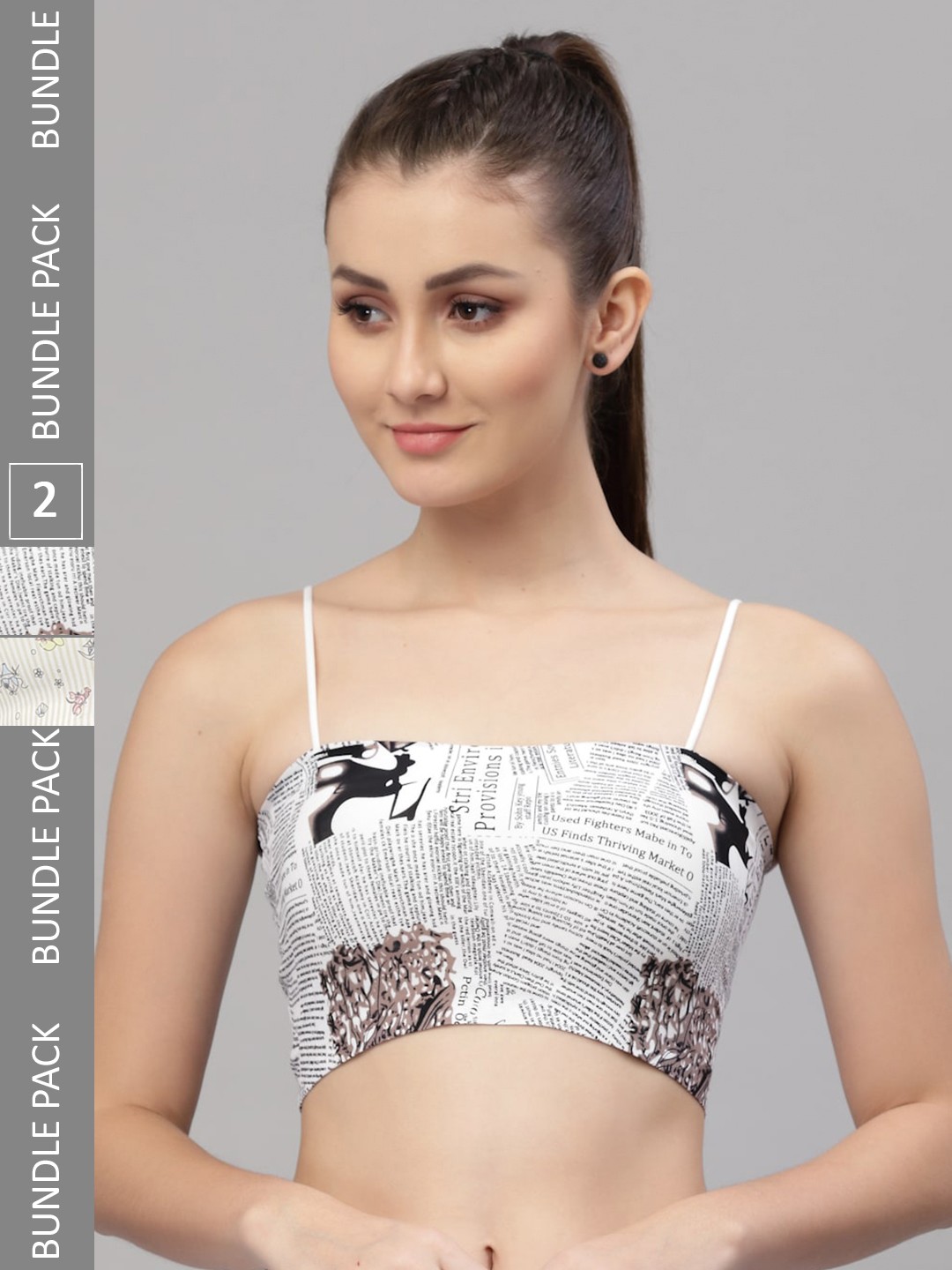 

Friskers Cream-Coloured & White Pack of 2 Graphic Lightly Padded Tube Bra