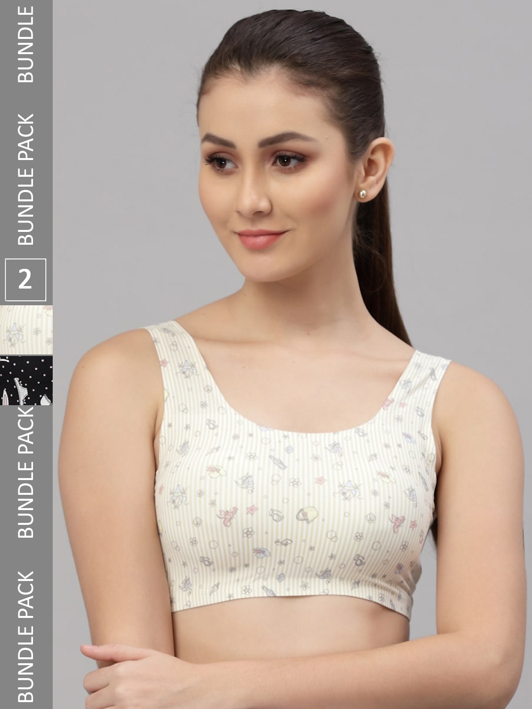 

Friskers Black & Cream-Coloured Pack of 2 Graphic Lightly Padded Sports Bra