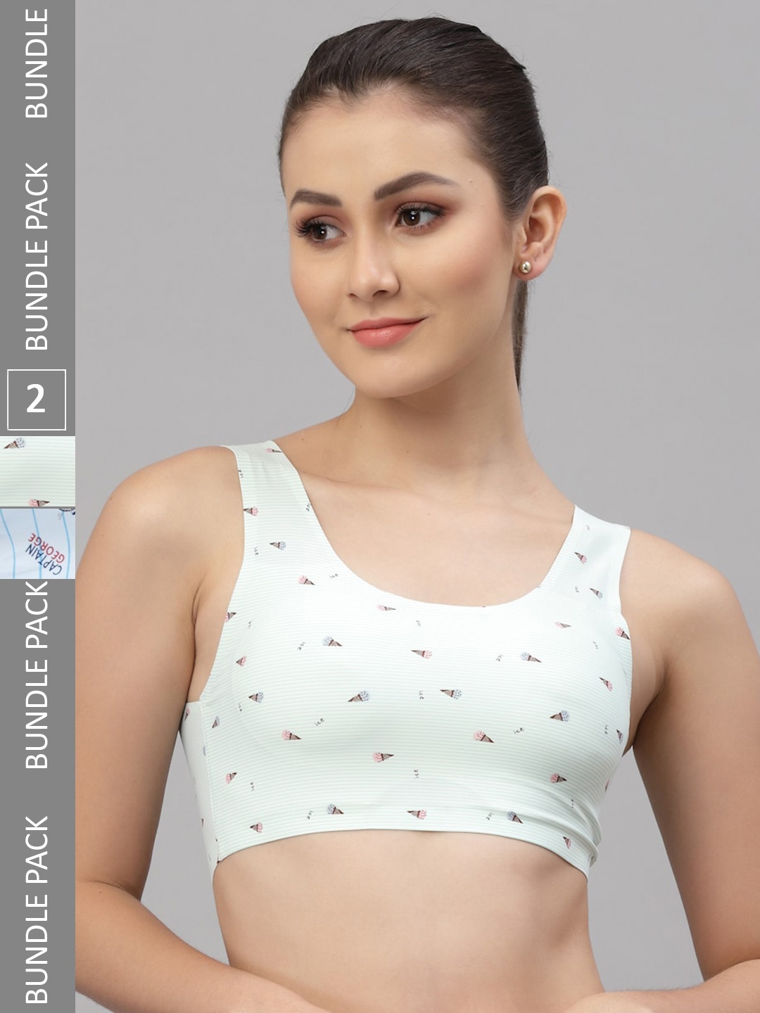 

Friskers Turquoise Blue & White Pack of 2 Graphic Lightly Padded Sports Bra
