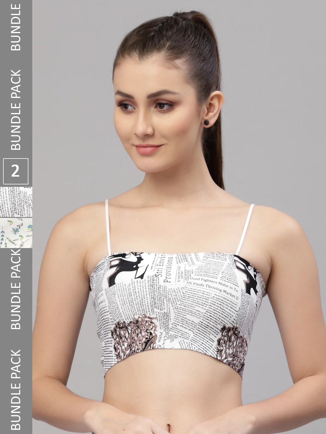 

Friskers Cream-Coloured & Black Pack of 2 Graphic Lightly Padded Tube Bra