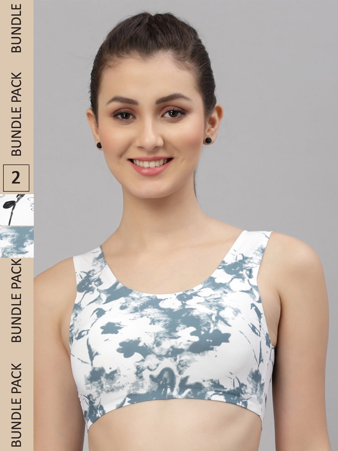 

Friskers White & Cream-Coloured Pack of 2 Graphic Lightly Padded Sports Bra