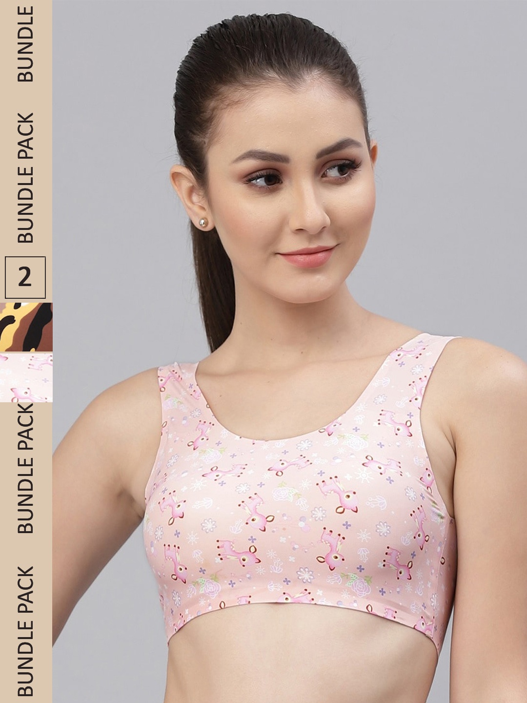 

Friskers Peach-Coloured & White Pack of 2 Graphic Lightly Padded Sports Bra