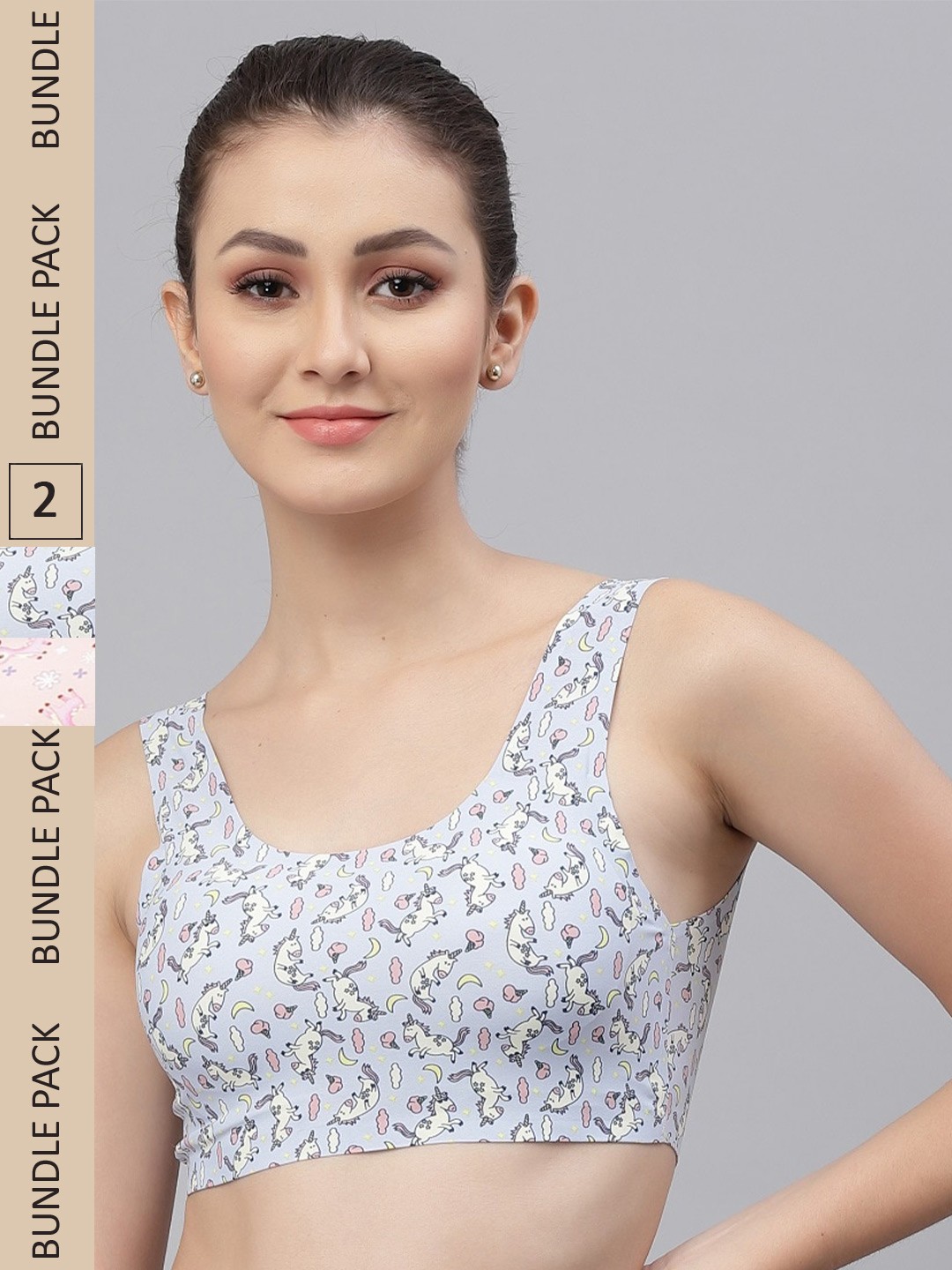 

Friskers Peach-Coloured & Grey Pack of 2 Graphic Lightly Padded Bra