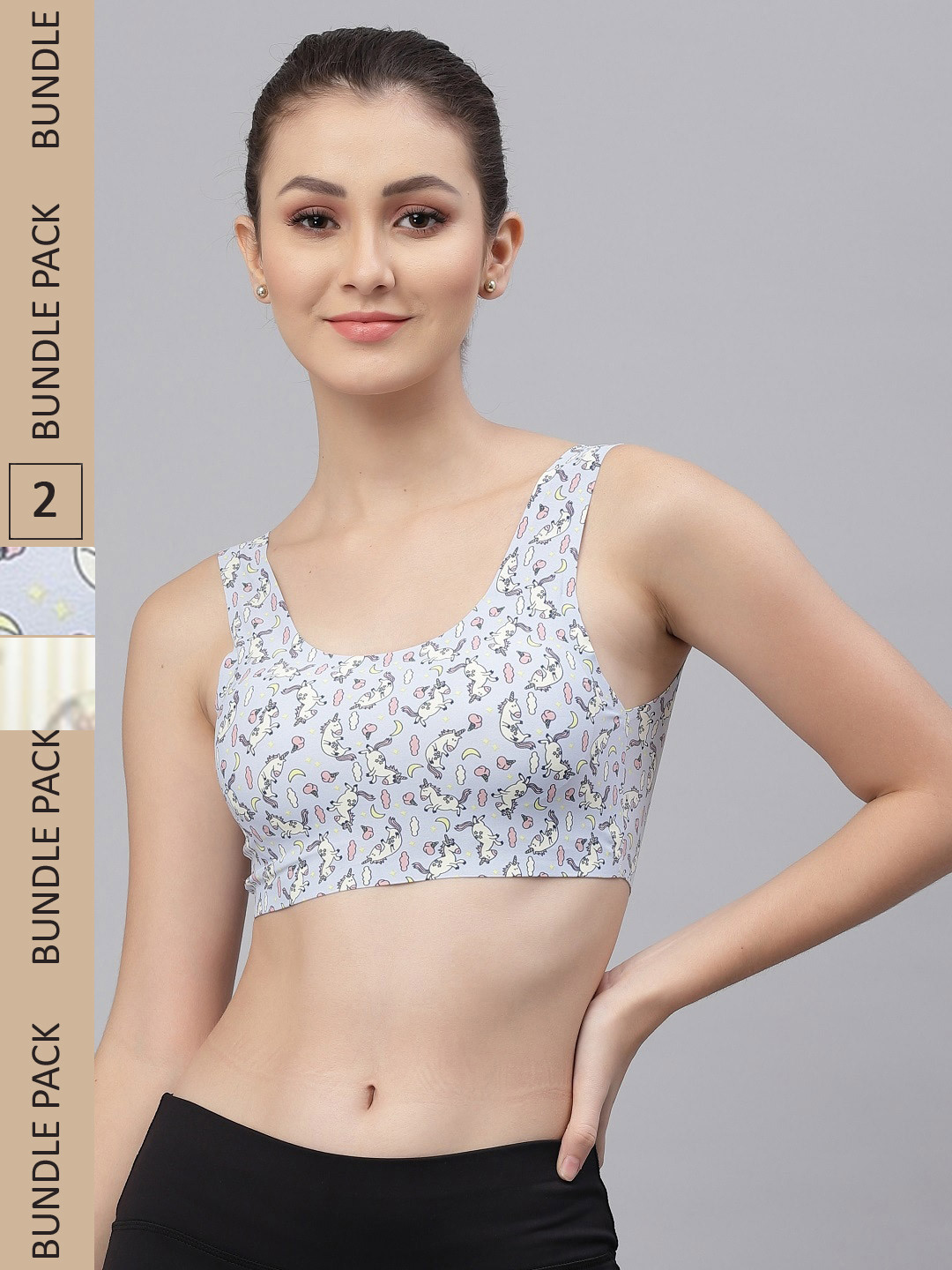 

Friskers Cream-Coloured & Blue Pack of 2 Lightly Padded Bra