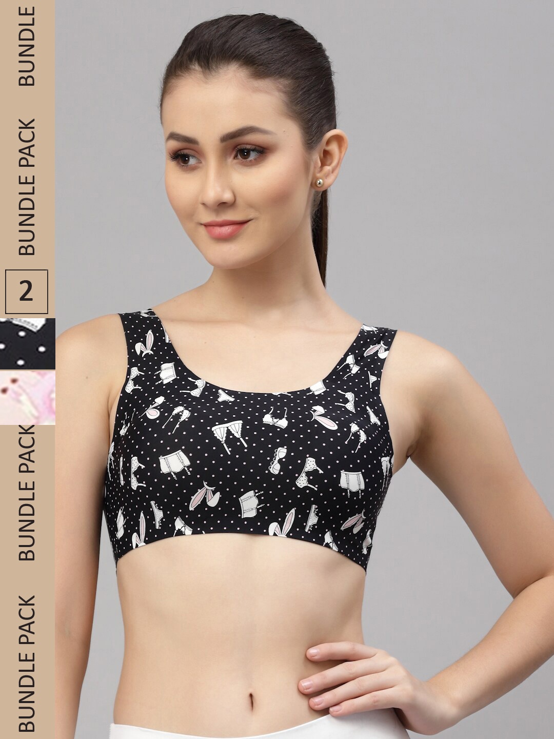 

Friskers Peach-Coloured & Black Pack of 2 Graphic Lightly Padded Bra