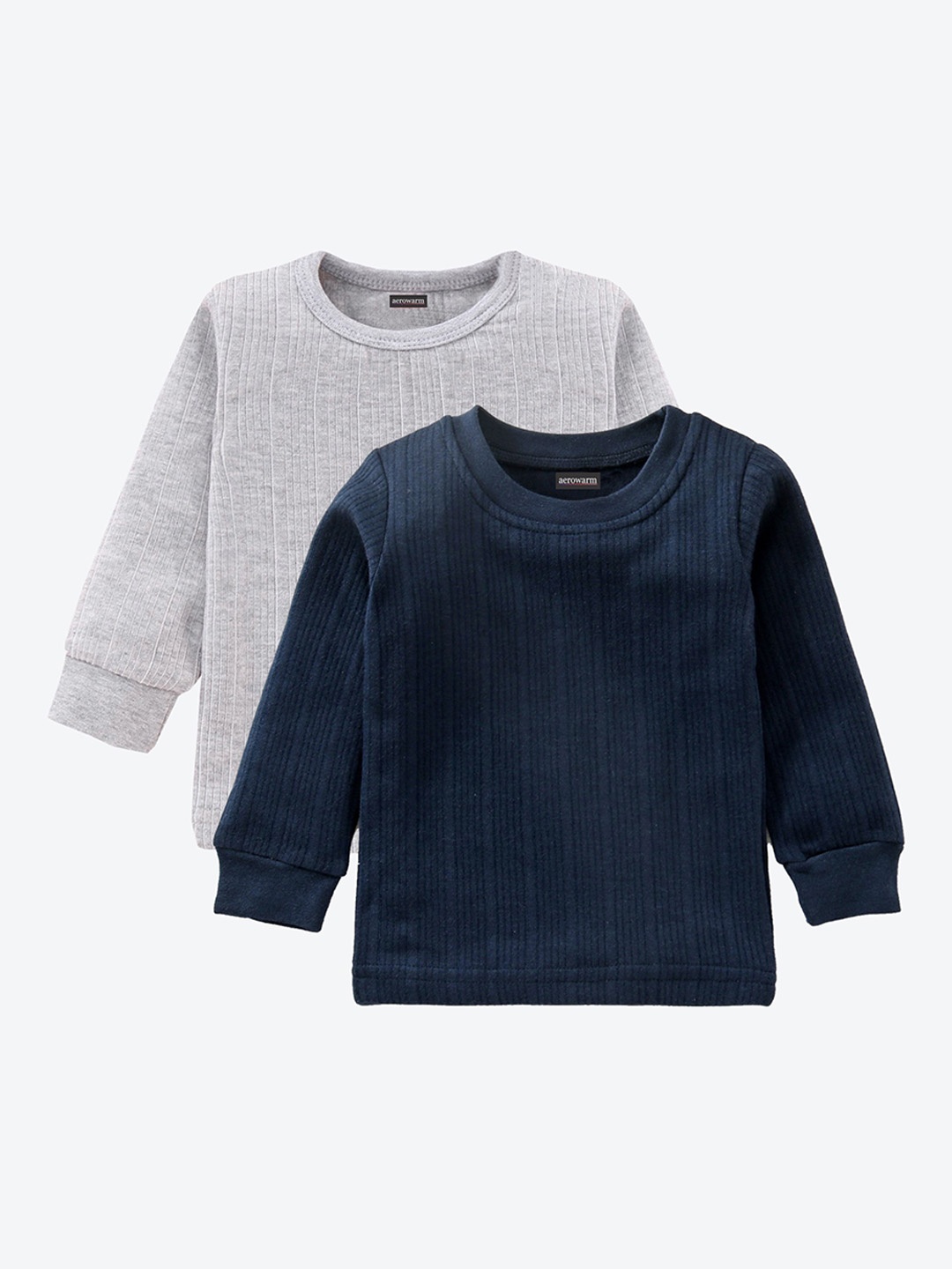 

Aerowarm Kids Pack Of 2 Grey & Navy Blue Striped Thermal Tops