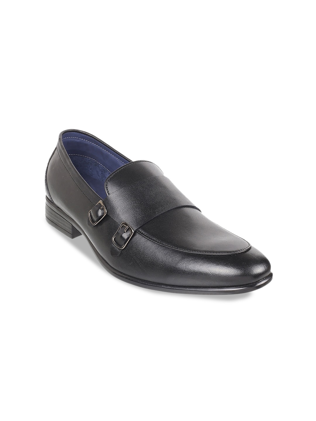 

Metro Men Black Solid Leather Formal Monk Shoes