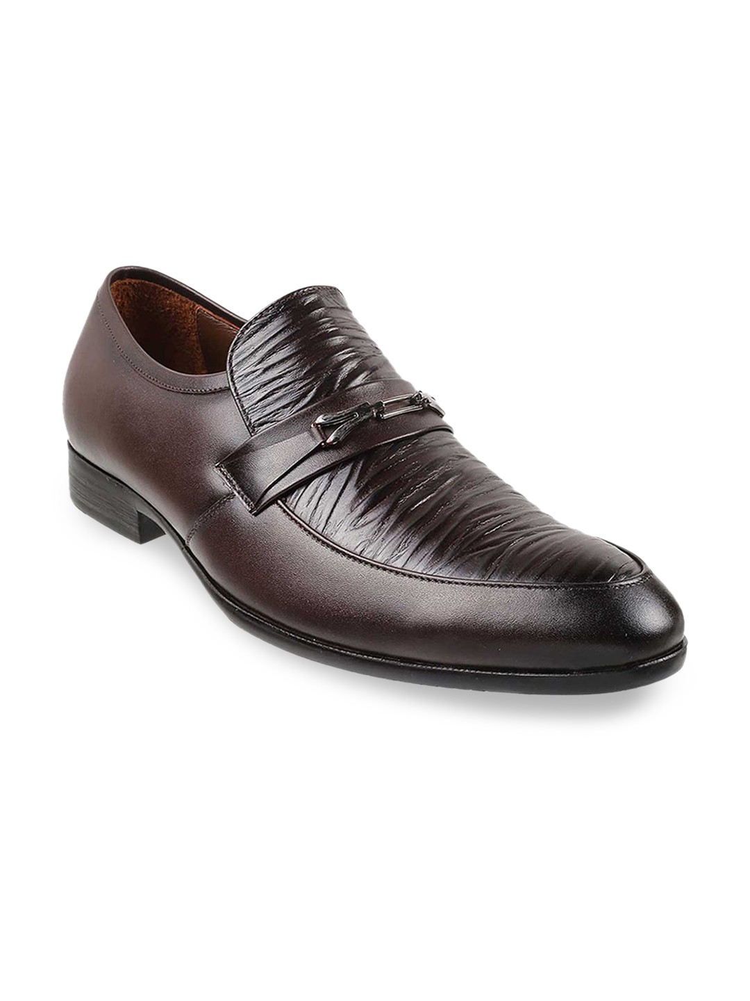 

Mochi Men Brown Textured Leather Formal Slip-on Shoes