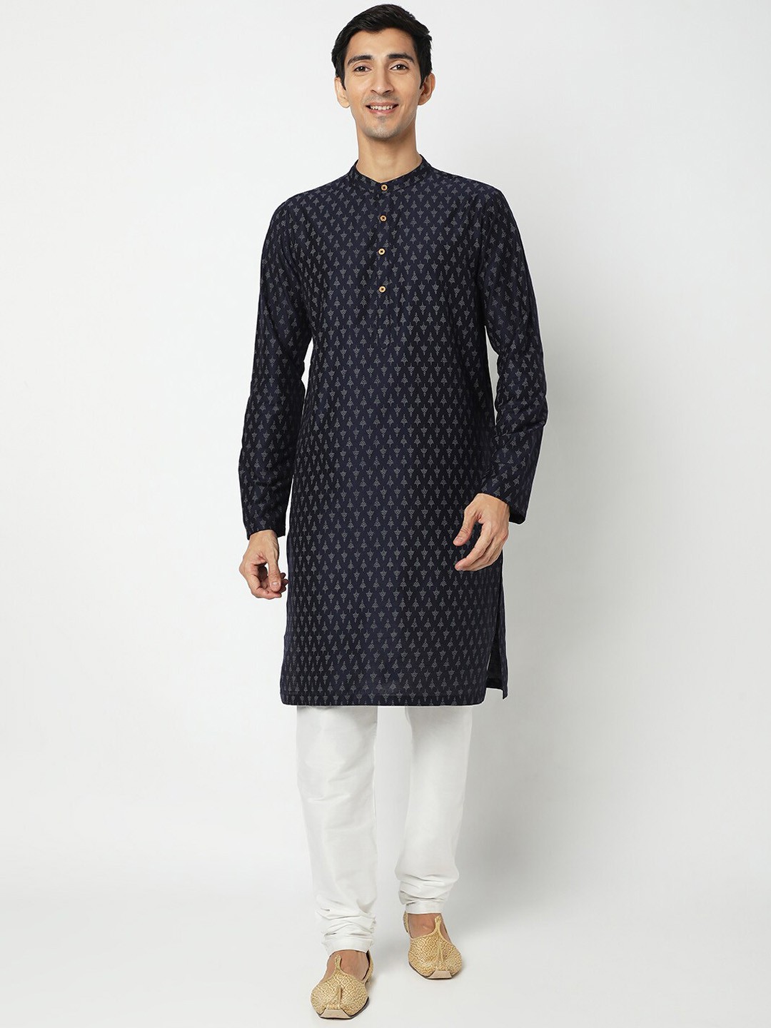 

Ethnicity Men Navy Blue Printed Straight Kurta