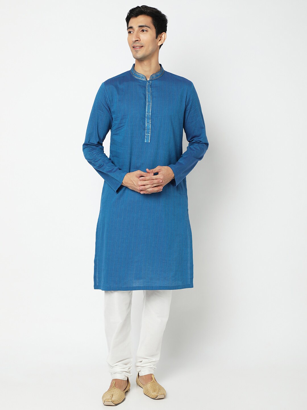 

Ethnicity Men Blue Straight Cotton Kurta